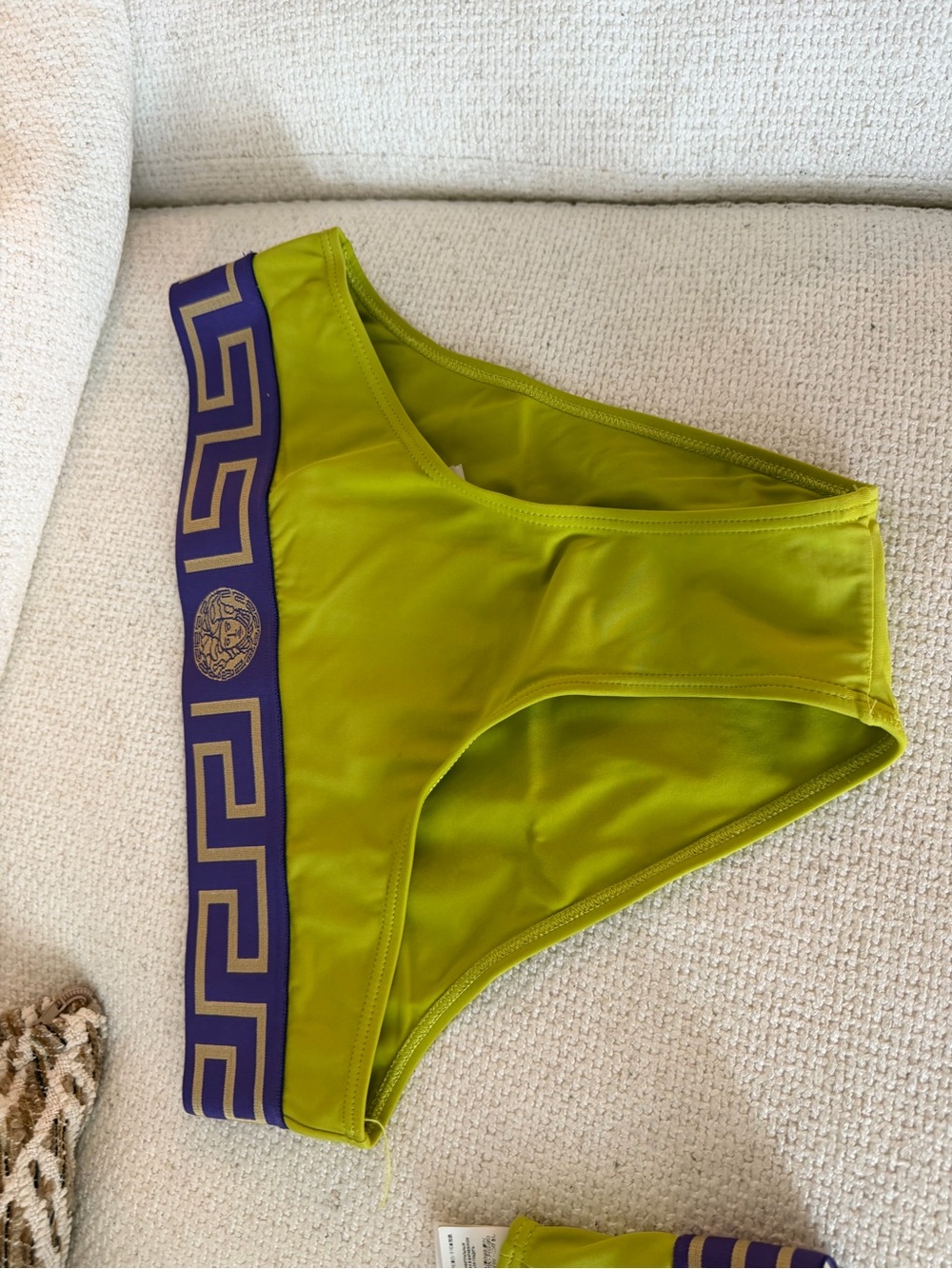 Versace Olive Green & Purple Logo Band Two-Piece Swim Sett - Picture 3 of 7